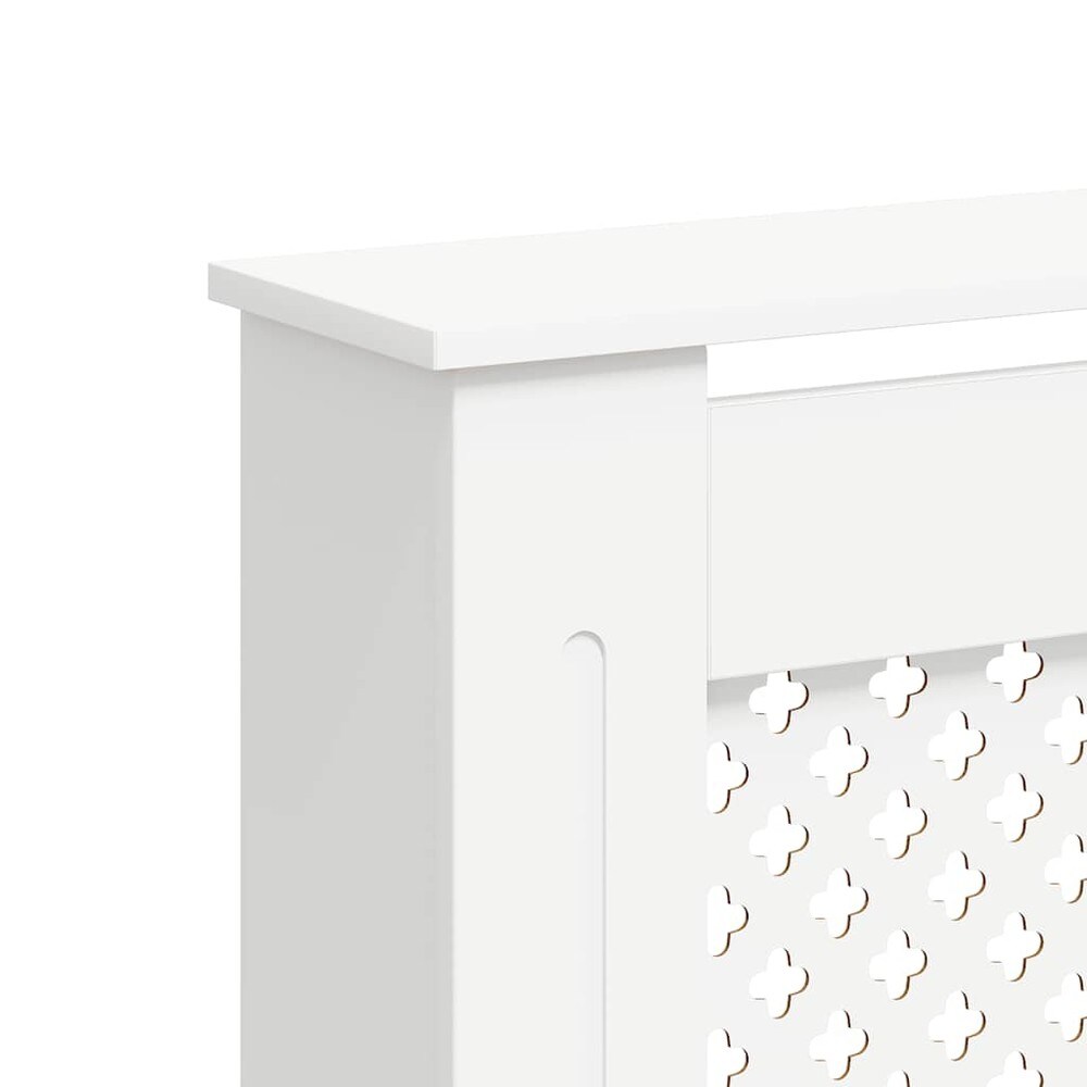 Radiatorskjuler 152×19×81,5 cm / radiatorfront i MDF med hylde og lameldesign – Hvid