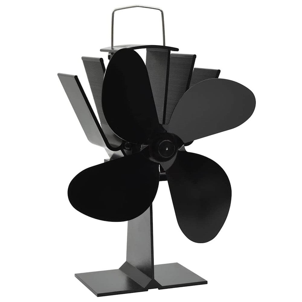 Brændeovnsventilator med 4 blade / varmedrevet ventilator til brændeovn og pejs 120–140 CFM – Sort