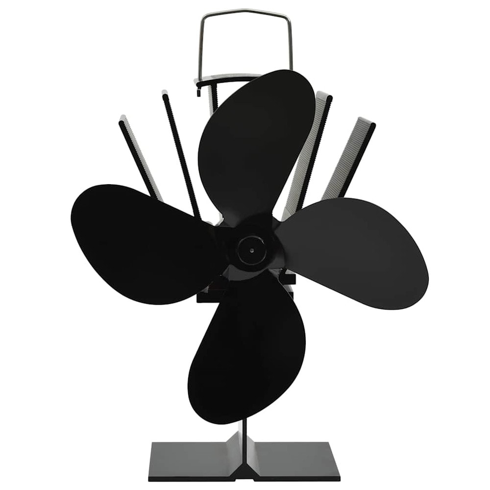 Brændeovnsventilator med 4 blade / varmedrevet ventilator til brændeovn og pejs 120–140 CFM – Sort