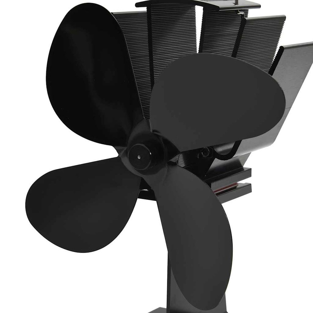 Brændeovnsventilator med 4 blade / varmedrevet ventilator til brændeovn og pejs 120–140 CFM – Sort