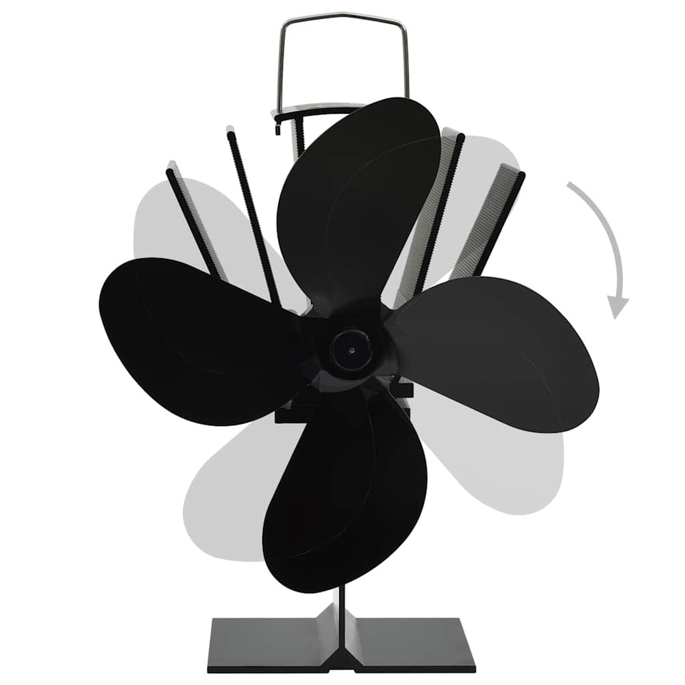 Brændeovnsventilator med 4 blade / varmedrevet ventilator til brændeovn og pejs 120–140 CFM – Sort
