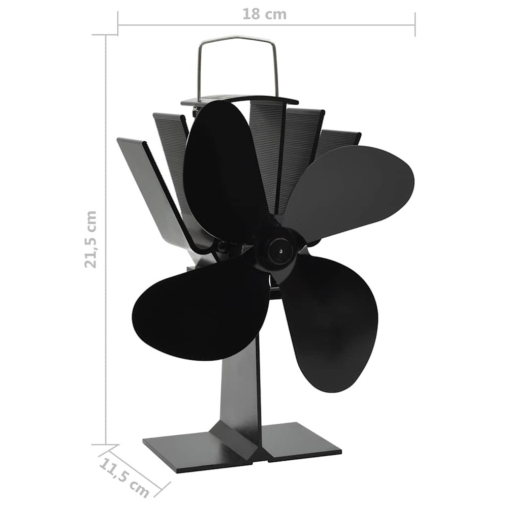 Brændeovnsventilator med 4 blade / varmedrevet ventilator til brændeovn og pejs 120–140 CFM – Sort