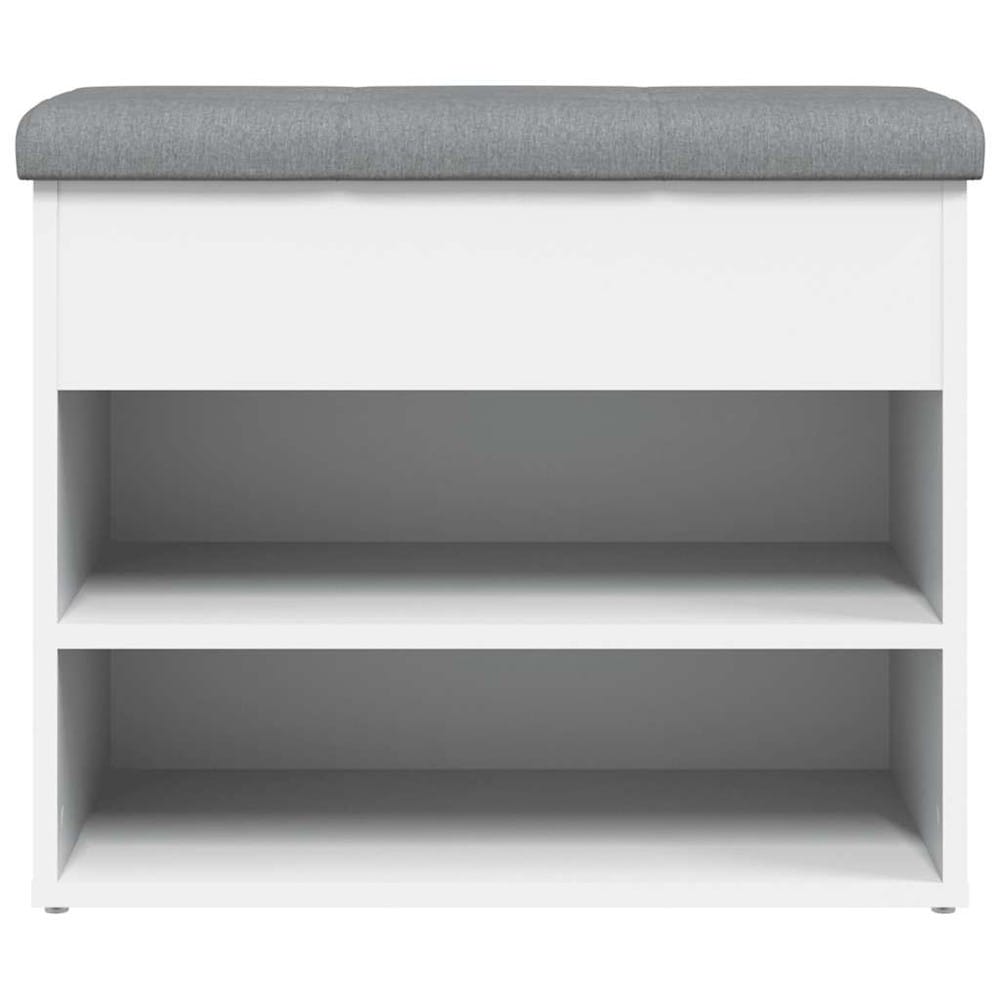 Skobenk 62×32×50 cm / sittebenk med 2 skohyller, oppbevaring og pute – Hvit/lysegrå