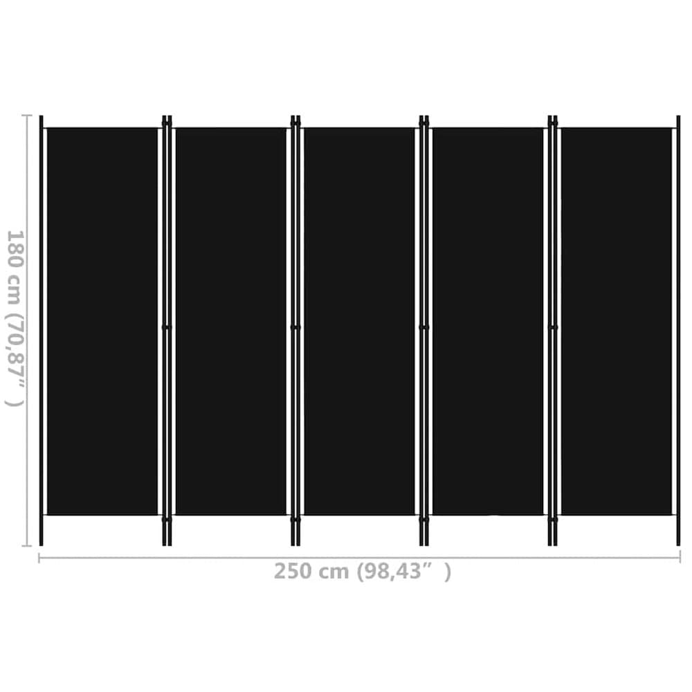 Rumdeler 5 paneler 250×180 cm / foldeskærm / skillevæg / afskærmning – Sort