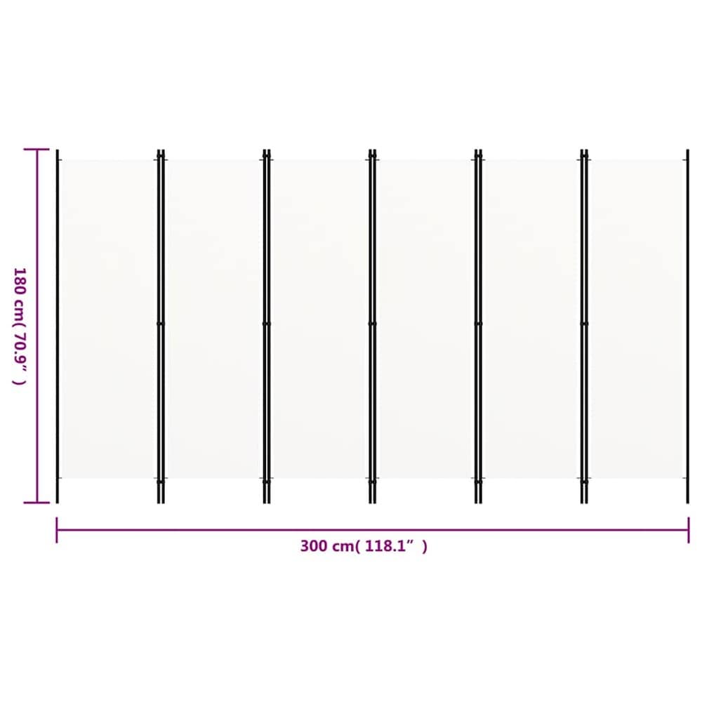 Rumdeler 6 paneler 300×180 cm / foldeskærm / skillevæg / afskærmning – Hvid