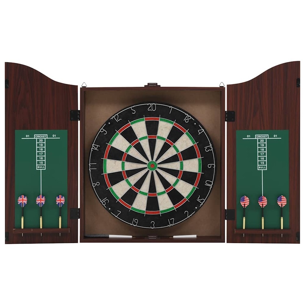 Dartskive i sisal med skab / dartsæt med 6 stålpile og pointtavler