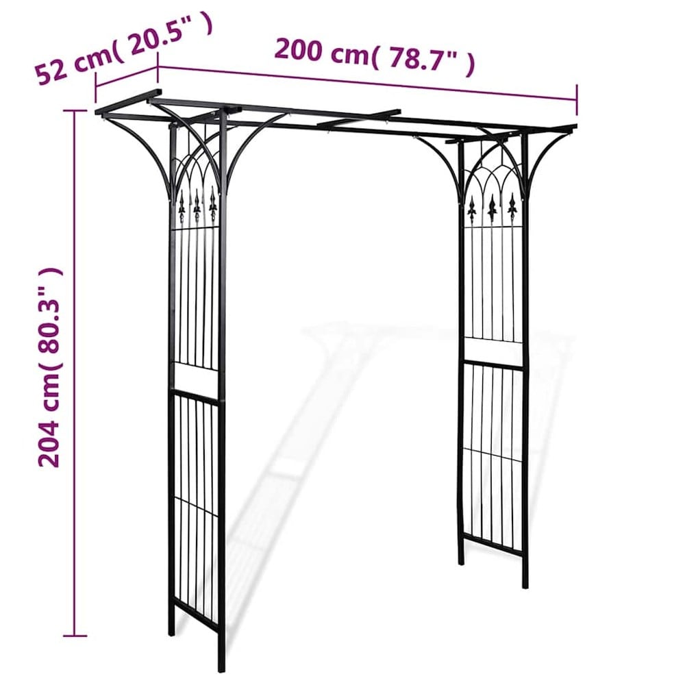 Rosenbue 200×52×204 cm / havebue / espalierbue til roser og klatreplanter – Sort