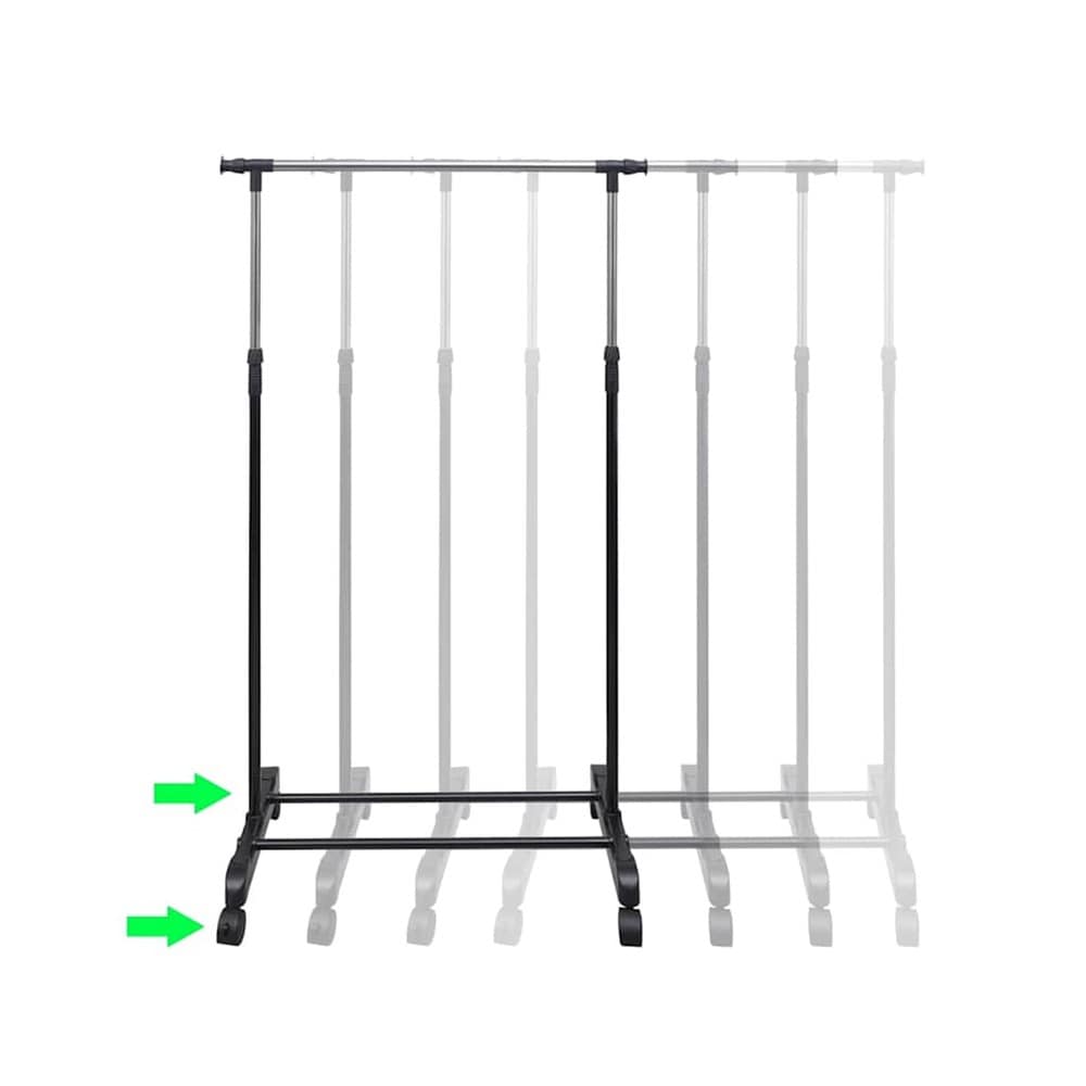 Justerbart tøjstativ 84–150×42×108–170 cm / tøjstang på hjul – Sort/sølv
