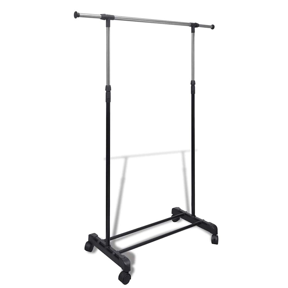 Justerbart tøjstativ 84–150×42×108–170 cm / tøjstang på hjul – Sort/sølv