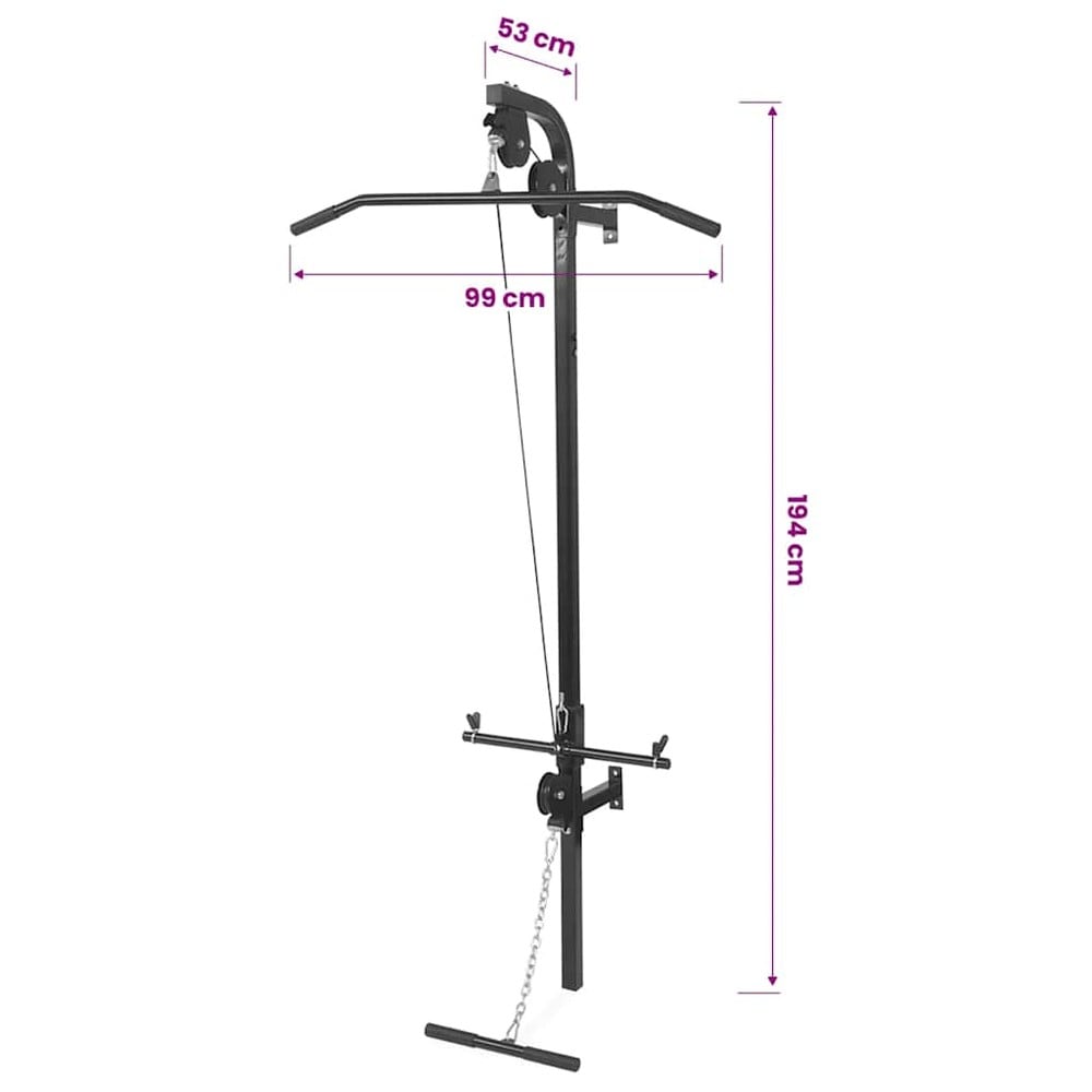 Vægmonteret hjemmegym 99×53×194 cm / kabelmaskine med øvre og nedre kabeltræk – Sort