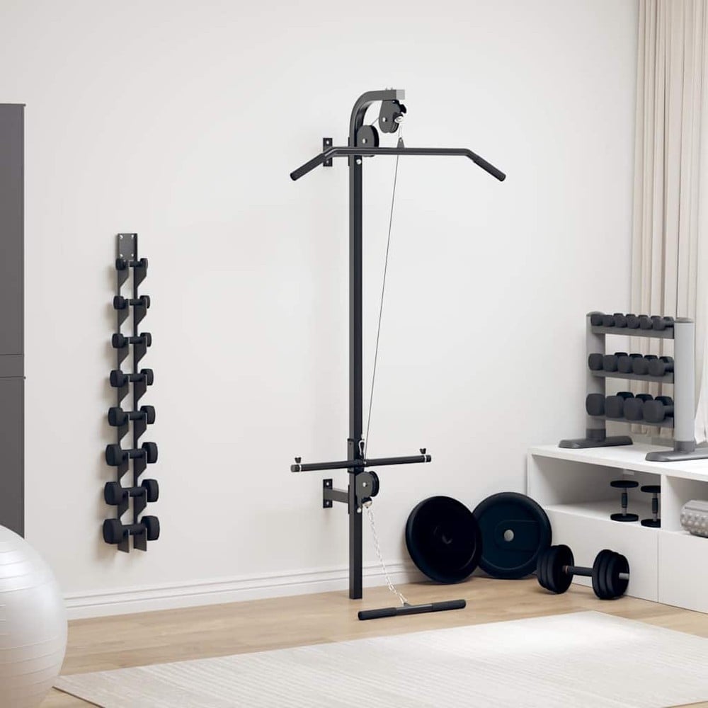 Vægmonteret hjemmegym 99×53×194 cm / kabelmaskine med øvre og nedre kabeltræk – Sort