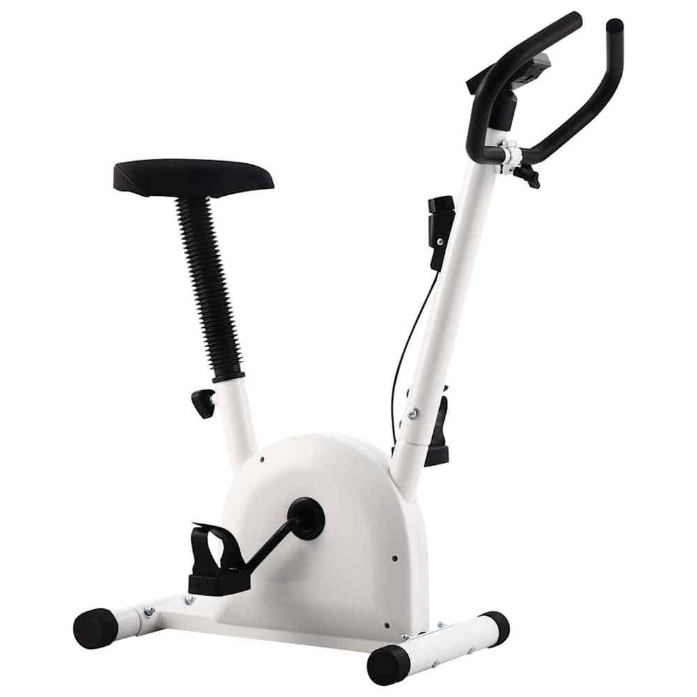 Motionscykel med remtræk / træningscykel med LCD-display og justerbar modstand – Hvid/sort