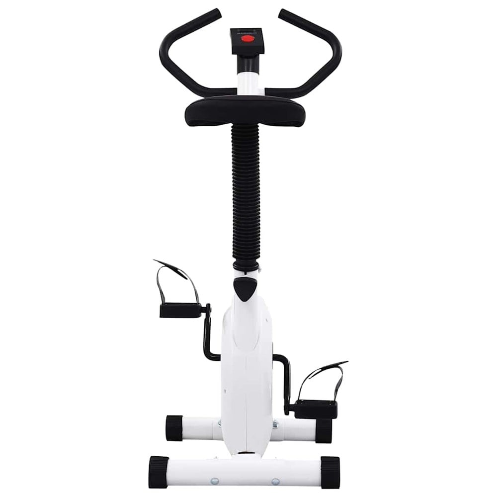 Motionscykel med remtræk / træningscykel med LCD-display og justerbar modstand – Hvid/sort