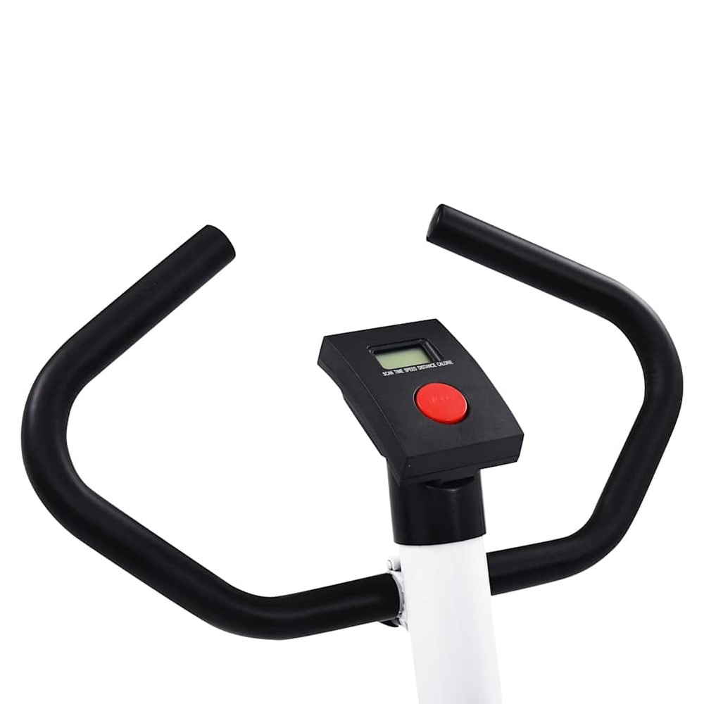 Motionscykel med remtræk / træningscykel med LCD-display og justerbar modstand – Hvid/sort