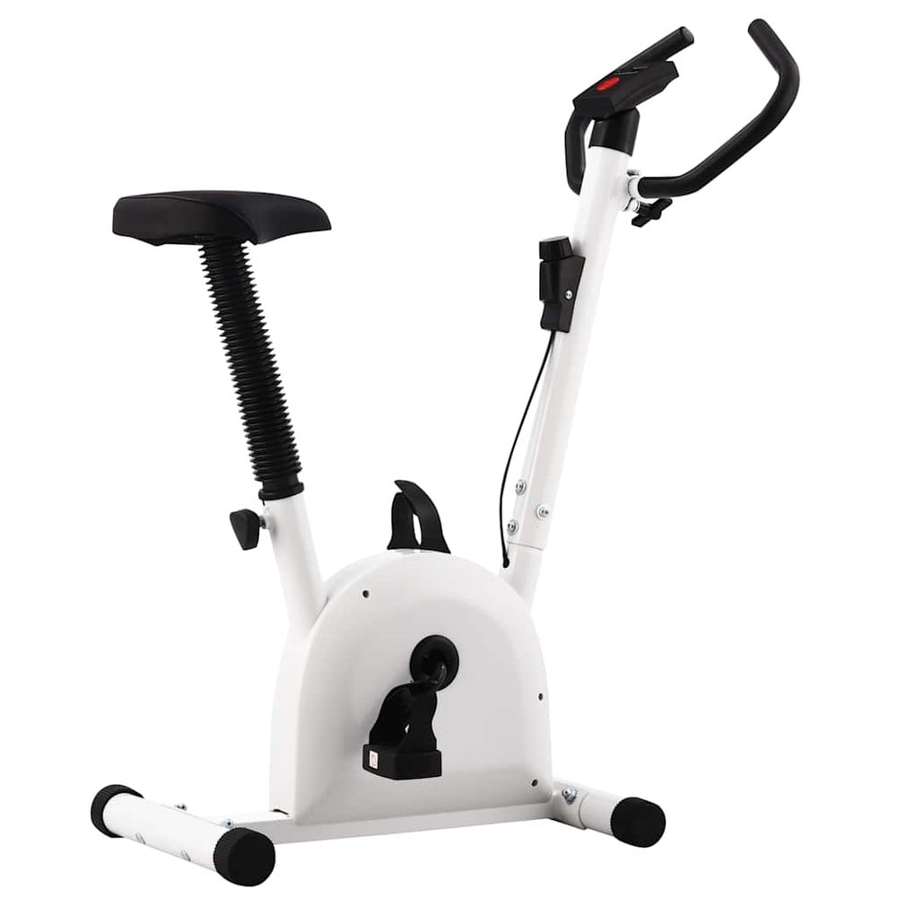 Motionscykel med remtræk / træningscykel med LCD-display og justerbar modstand – Hvid/sort