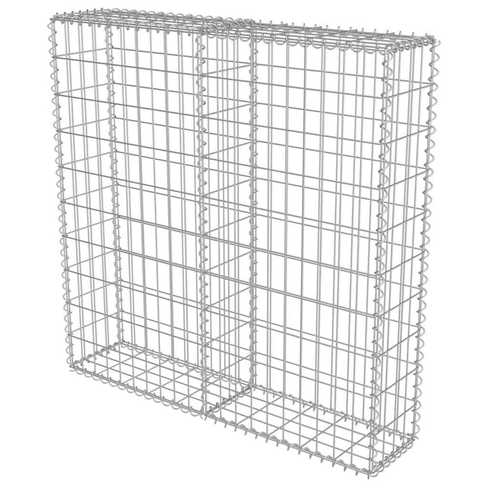 Gabionmur 100×20×100 cm / gabionkurv i galvaniseret stål til sten og grus – Sølv