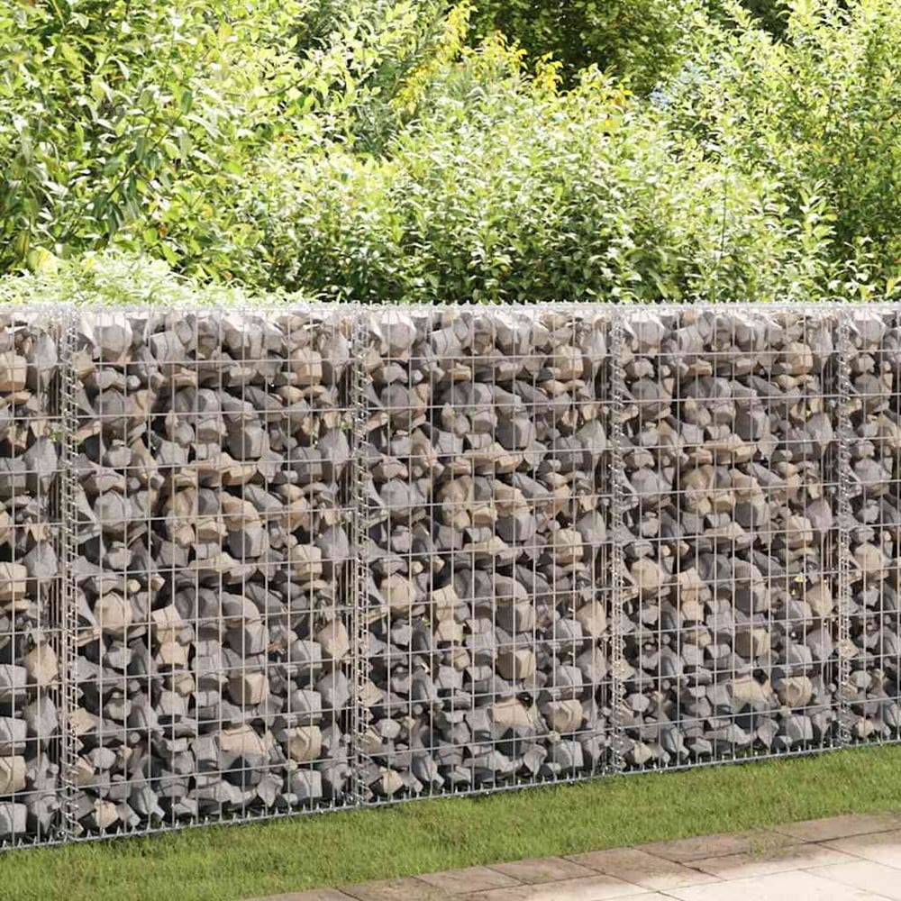 Gabionmur 100×20×100 cm / gabionkurv i galvaniseret stål til sten og grus – Sølv