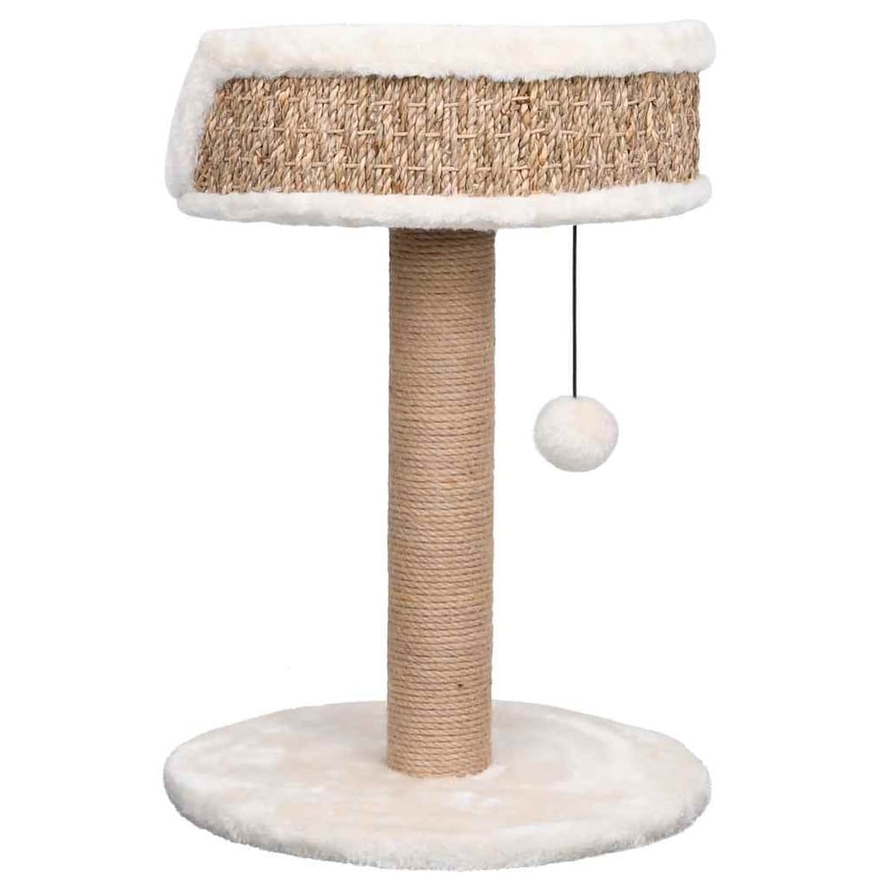 Kradsetræ til kat 49 cm / kradsepæl i søgræs med hvileplads og hængende legetøj – Beige