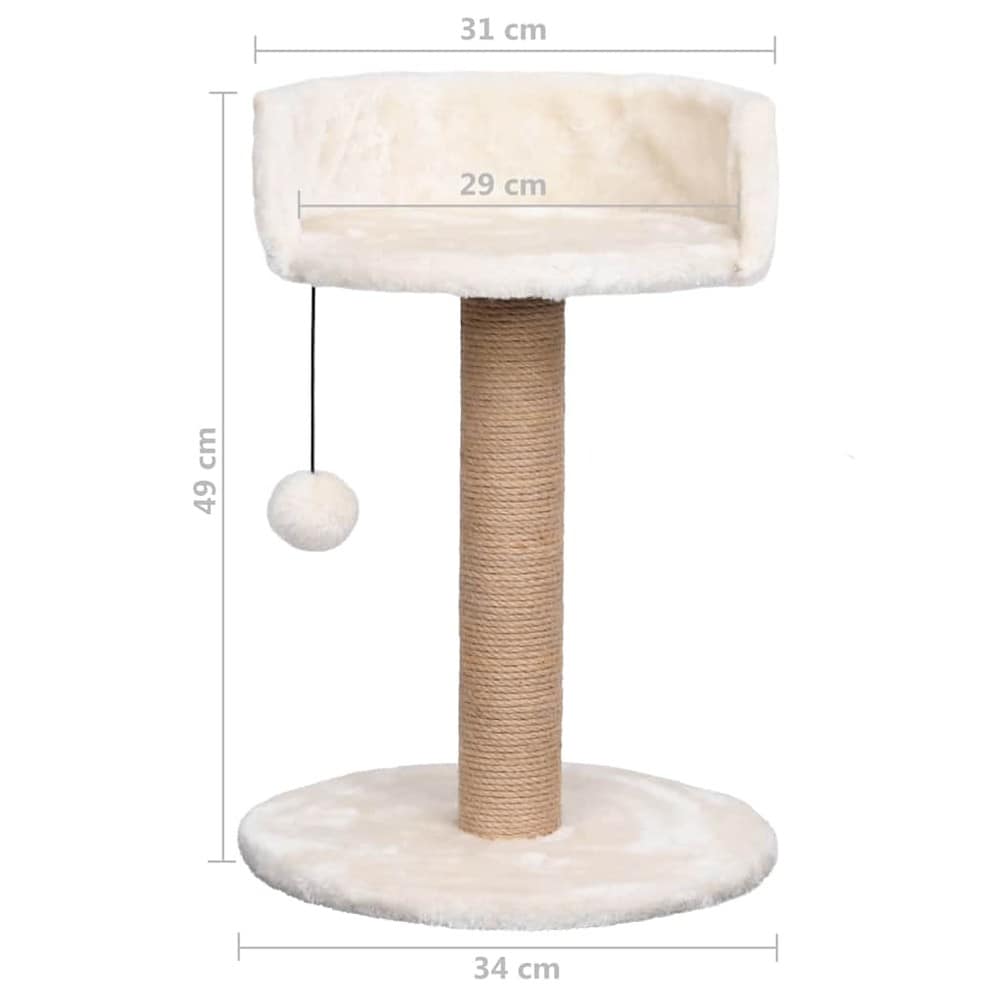 Kradsetræ til kat 49 cm / kradsepæl i søgræs med hvileplads og hængende legetøj – Beige