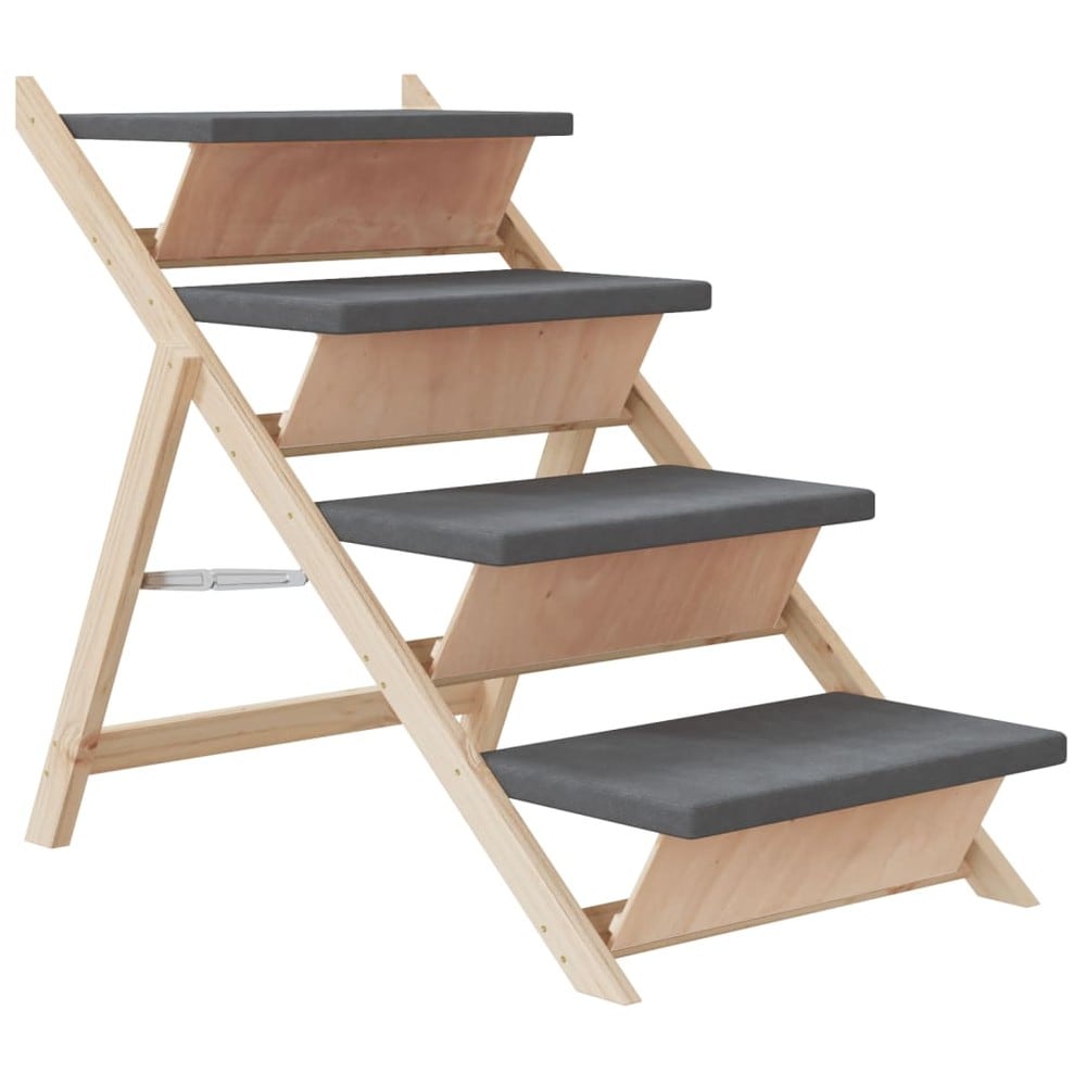 Hundetrappe 105×47×64 cm / sammenklappelig skridsikker trappe til kæledyr – Grå/natur