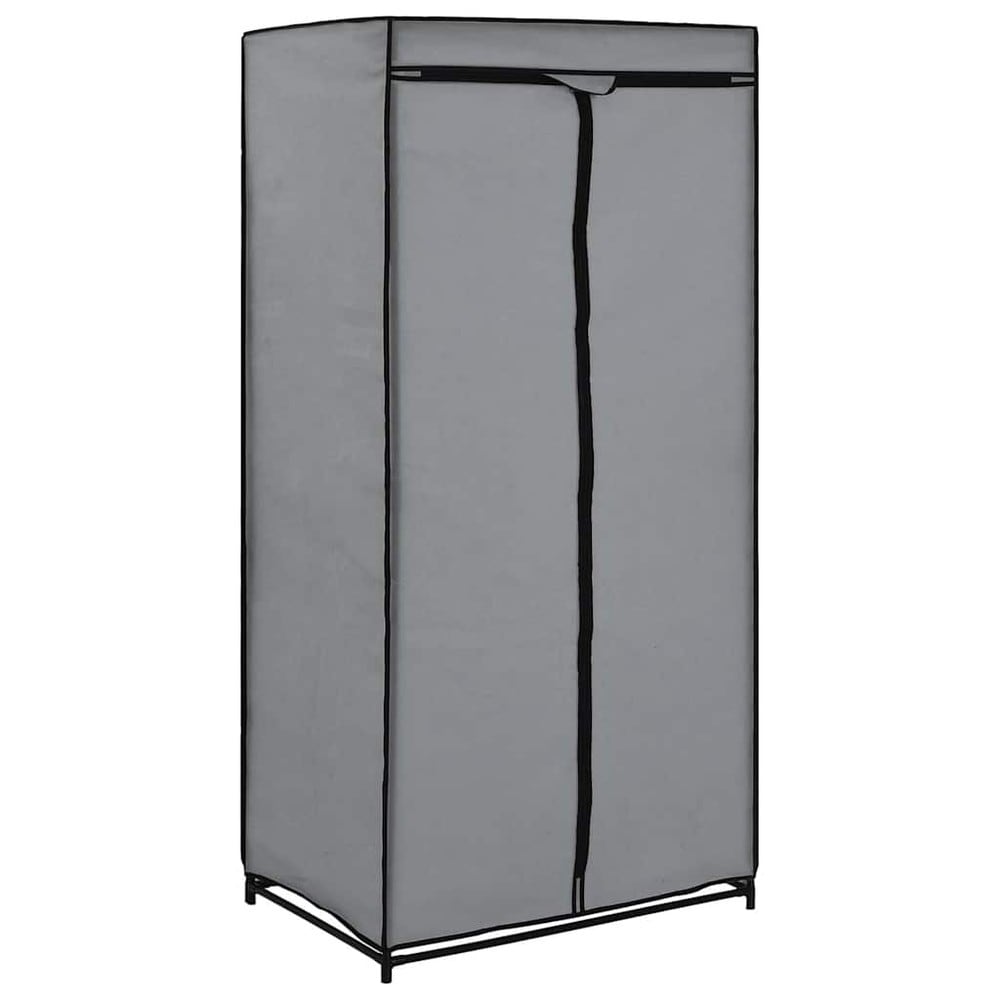 Garderobe i stof 75×50×160 cm / tøjgarderobe med tøjstang / stofgarderobe med lynlås – Grå