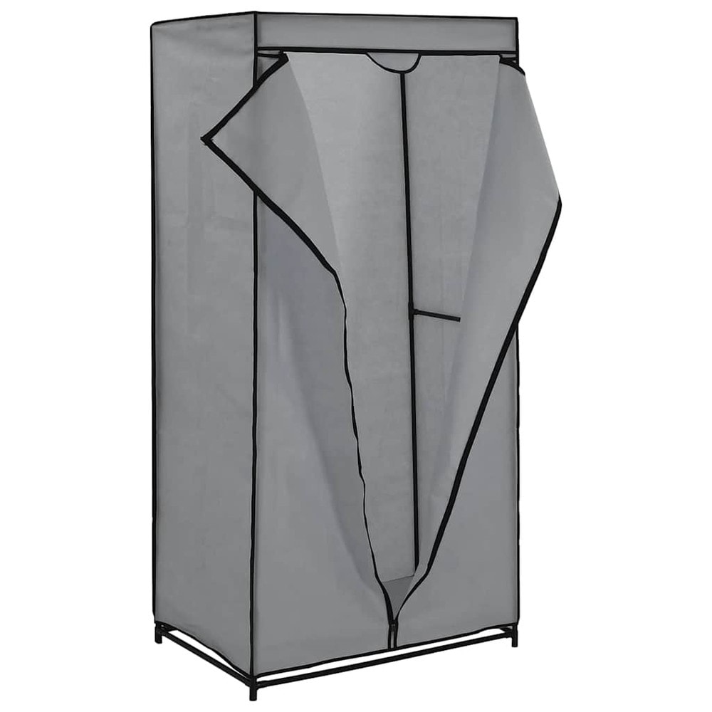 Garderobe i stof 75×50×160 cm / tøjgarderobe med tøjstang / stofgarderobe med lynlås – Grå