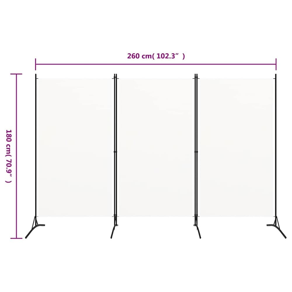 Rumdeler 3 paneler 260×180 cm / foldeskærm / skillevæg i stof – Hvid