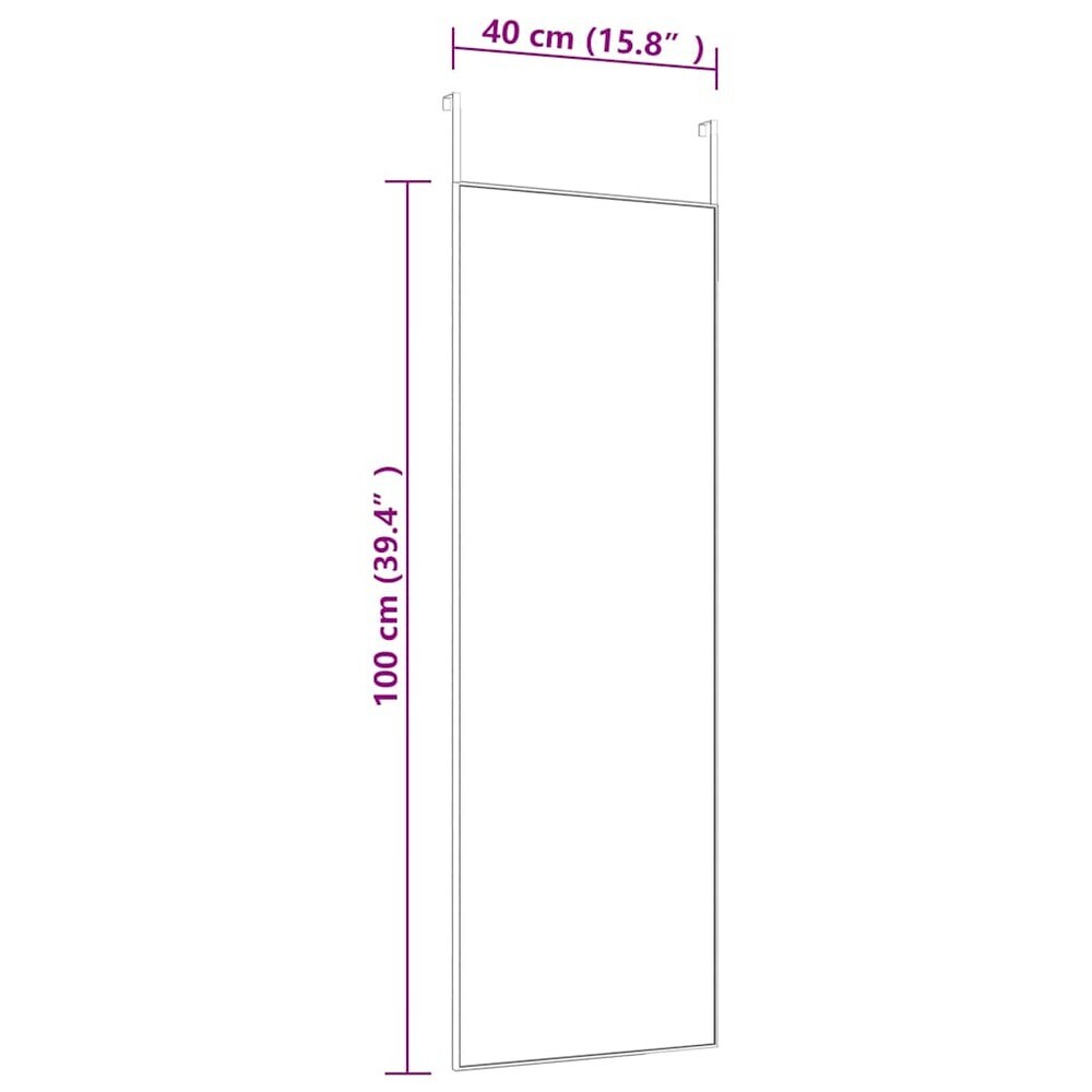 Dørspejl 40×100 cm / helkropsspejl med justerbare dørkroge / vægspejl – Sort
