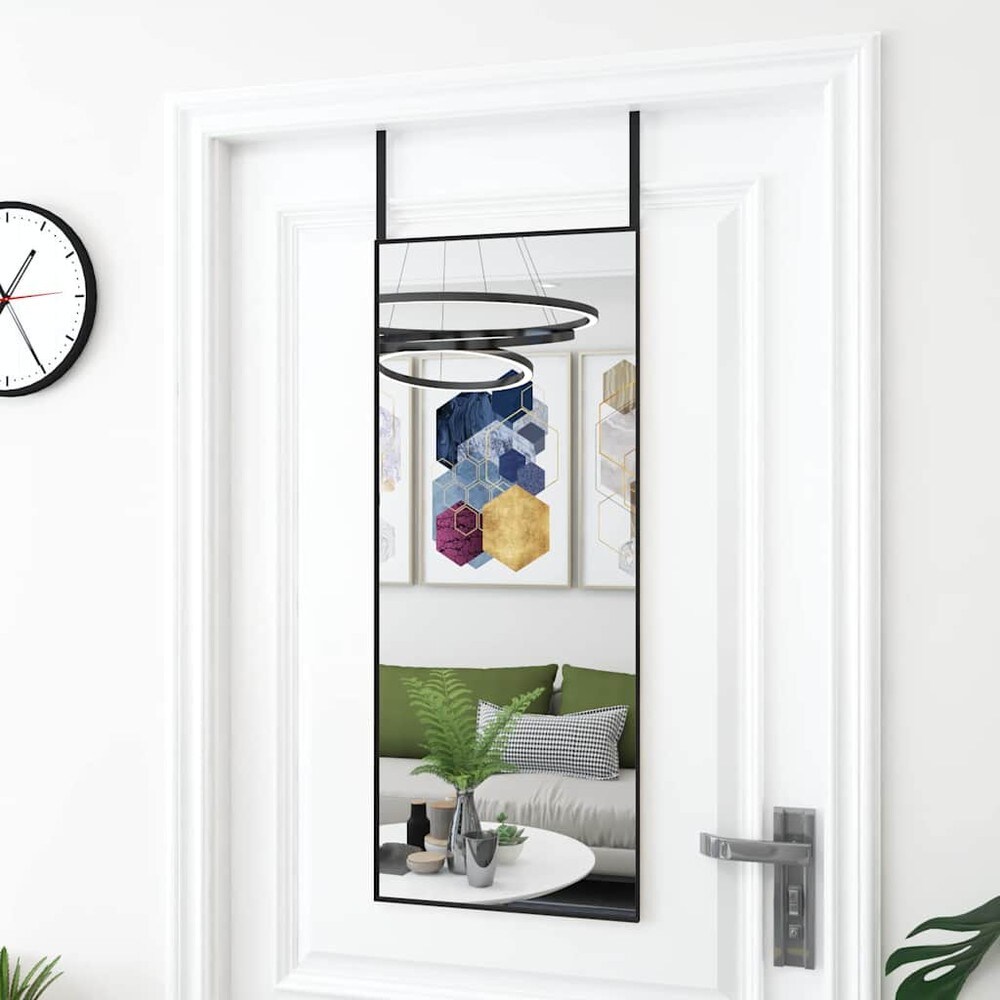 Dørspejl 40×100 cm / helkropsspejl med justerbare dørkroge / vægspejl – Sort