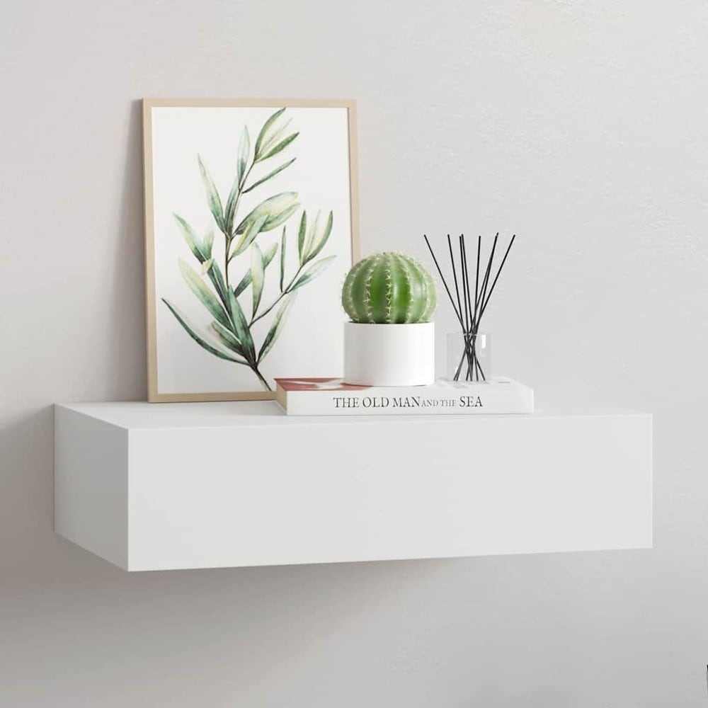 Væghylde med skuffe 40×23,5×10 cm / vægmonteret skuffe / skuffehylde – Hvid