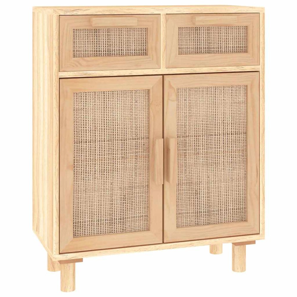Skænk 60×30×75 cm / opbevaringsskab med 2 skuffer og låger – Natur/rattan