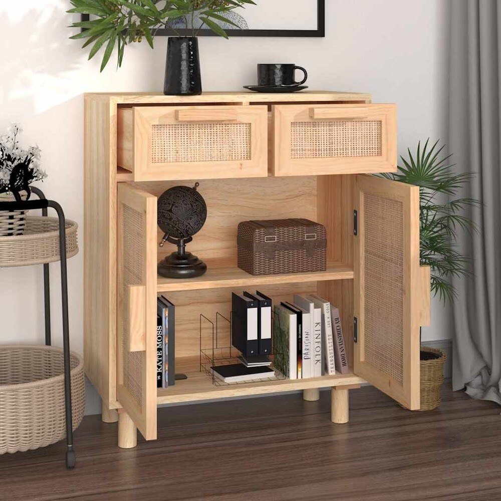 Skænk 60×30×75 cm / opbevaringsskab med 2 skuffer og låger – Natur/rattan