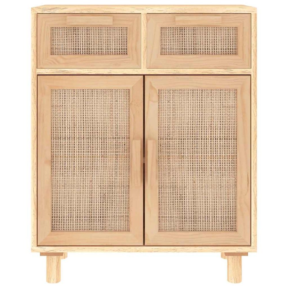 Skænk 60×30×75 cm / opbevaringsskab med 2 skuffer og låger – Natur/rattan