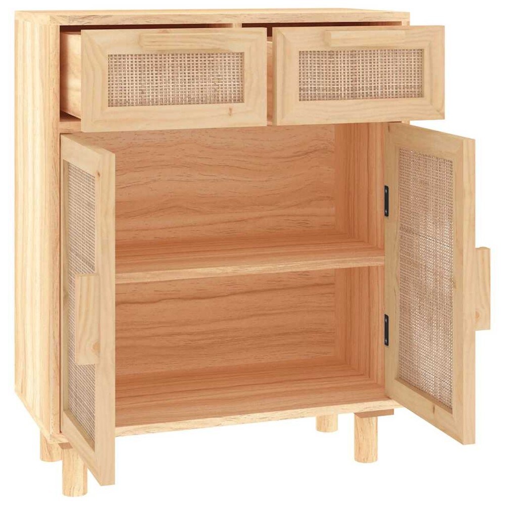 Skænk 60×30×75 cm / opbevaringsskab med 2 skuffer og låger – Natur/rattan
