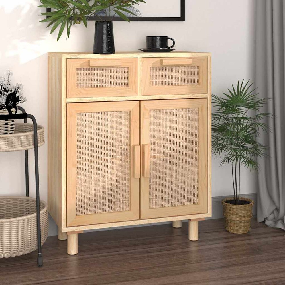 Skænk 60×30×75 cm / opbevaringsskab med 2 skuffer og låger – Natur/rattan