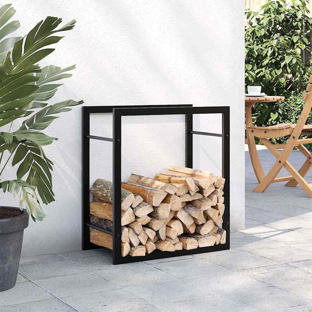 Brændestativ 50×28×56 cm / brændeholder i pulverlakeret stål – Mat sort