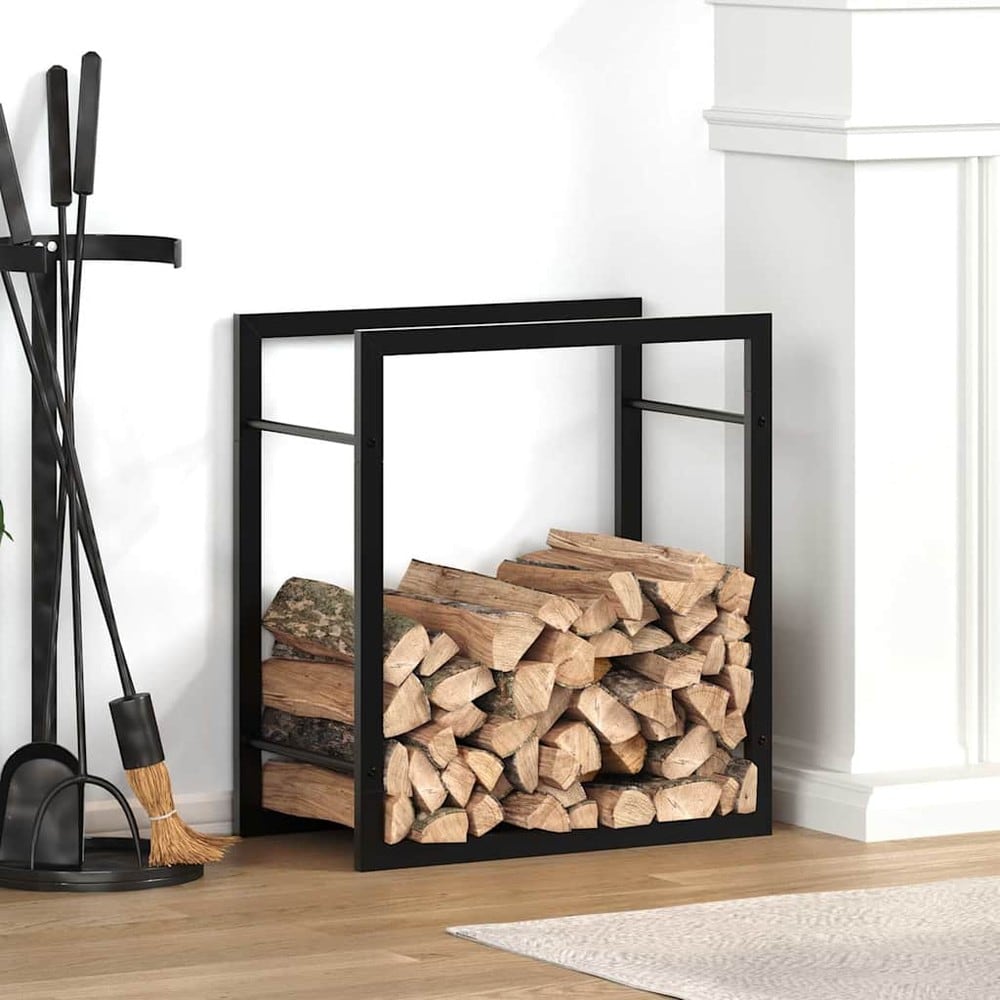 Brændestativ 50×28×56 cm / brændeholder i pulverlakeret stål – Mat sort