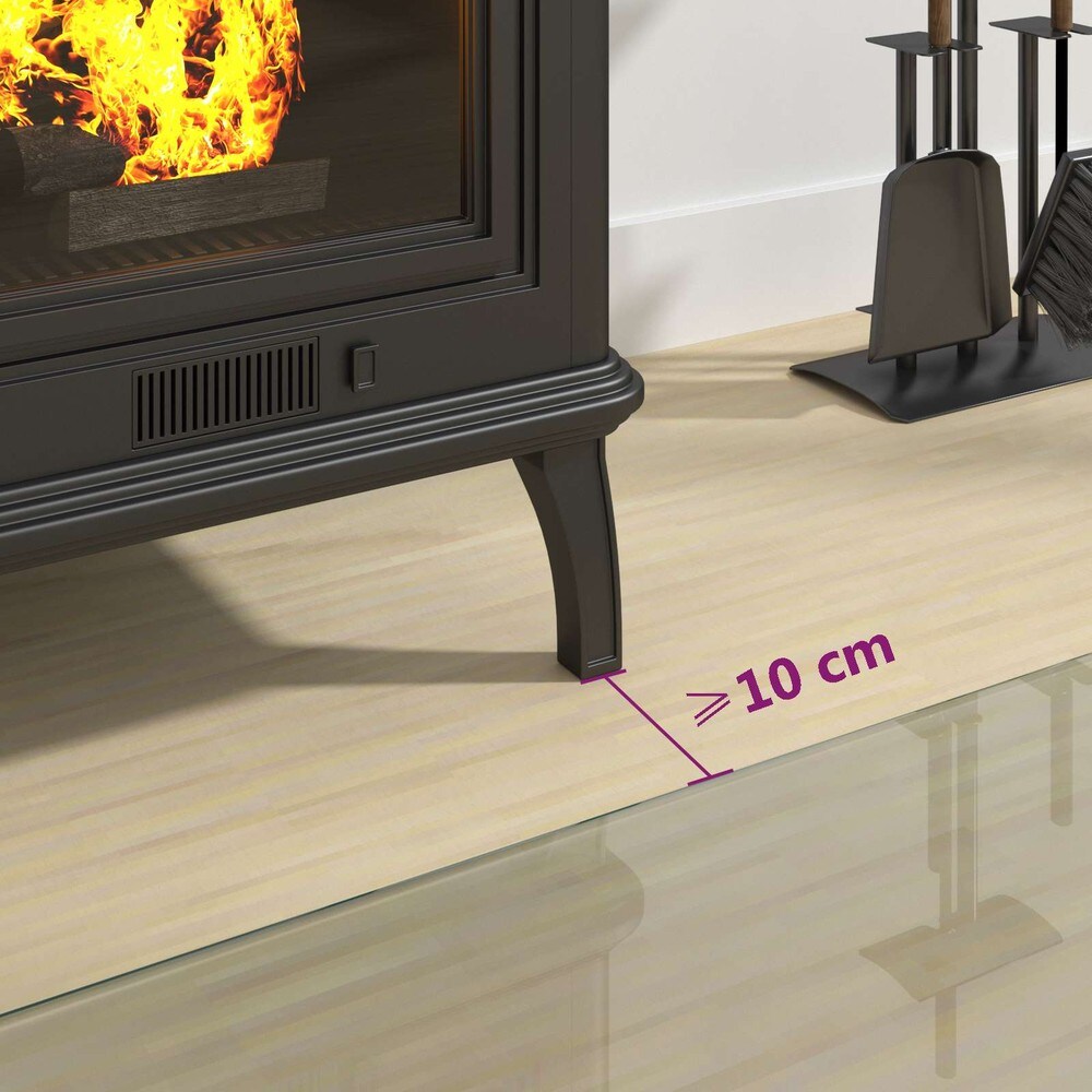 Pejseplade i glas 100×50 cm / gulvbeskyttelse til pejs og brændeovn / gnistbeskyttelse – Gennemsigtig
