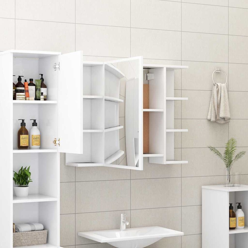 Spejlskab til badeværelse 80×20,5×64 cm / badeværelsesskab med spejl og 8 rum / vægskab – Hvid