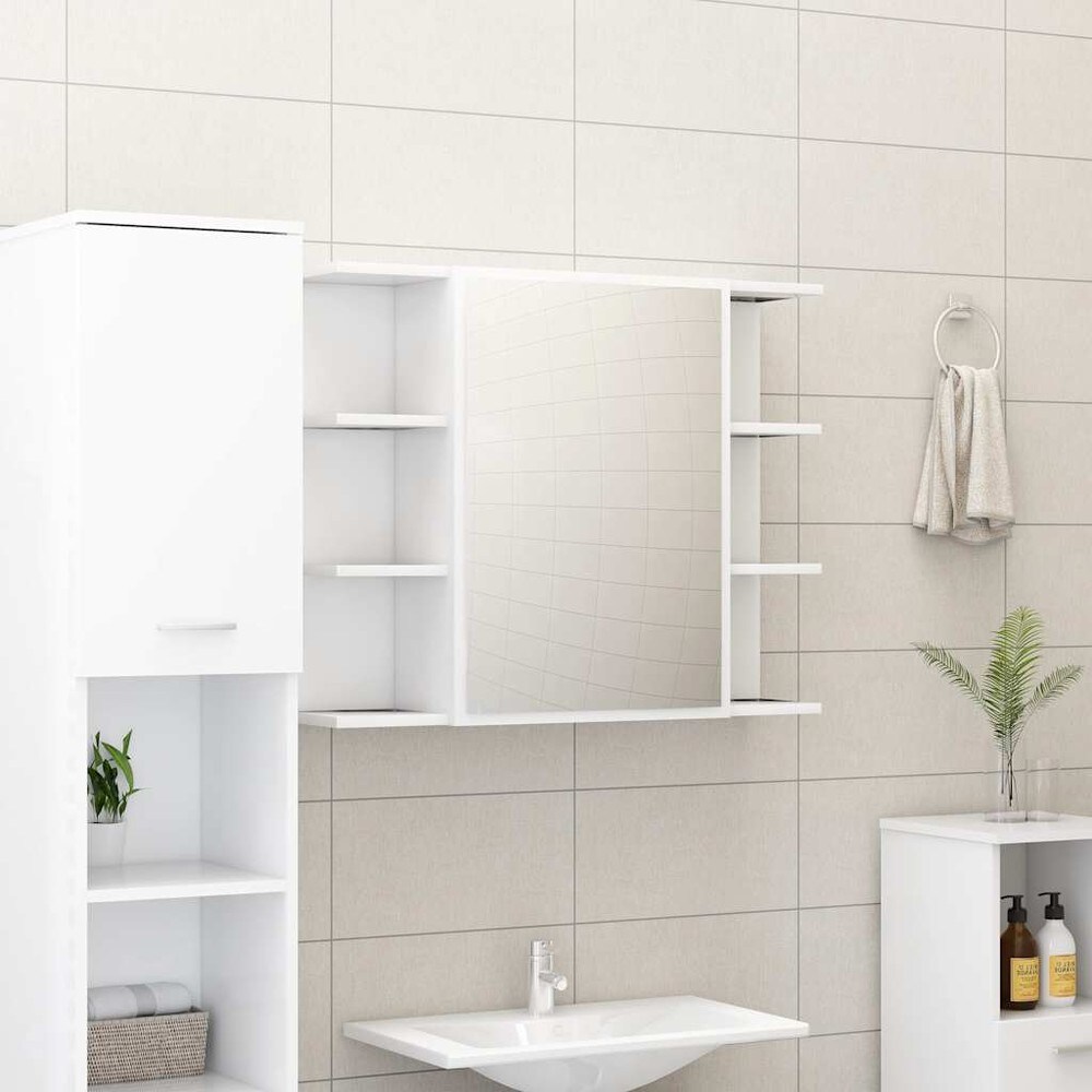 Spejlskab til badeværelse 80×20,5×64 cm / badeværelsesskab med spejl og 8 rum / vægskab – Hvid