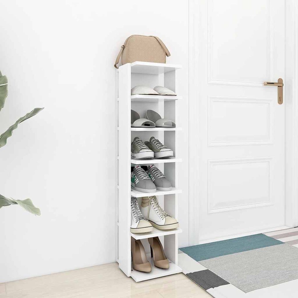 Skoskab 27,5×27×102 cm / smal skohylde med 6 hylder / skoopbevaring – Hvid