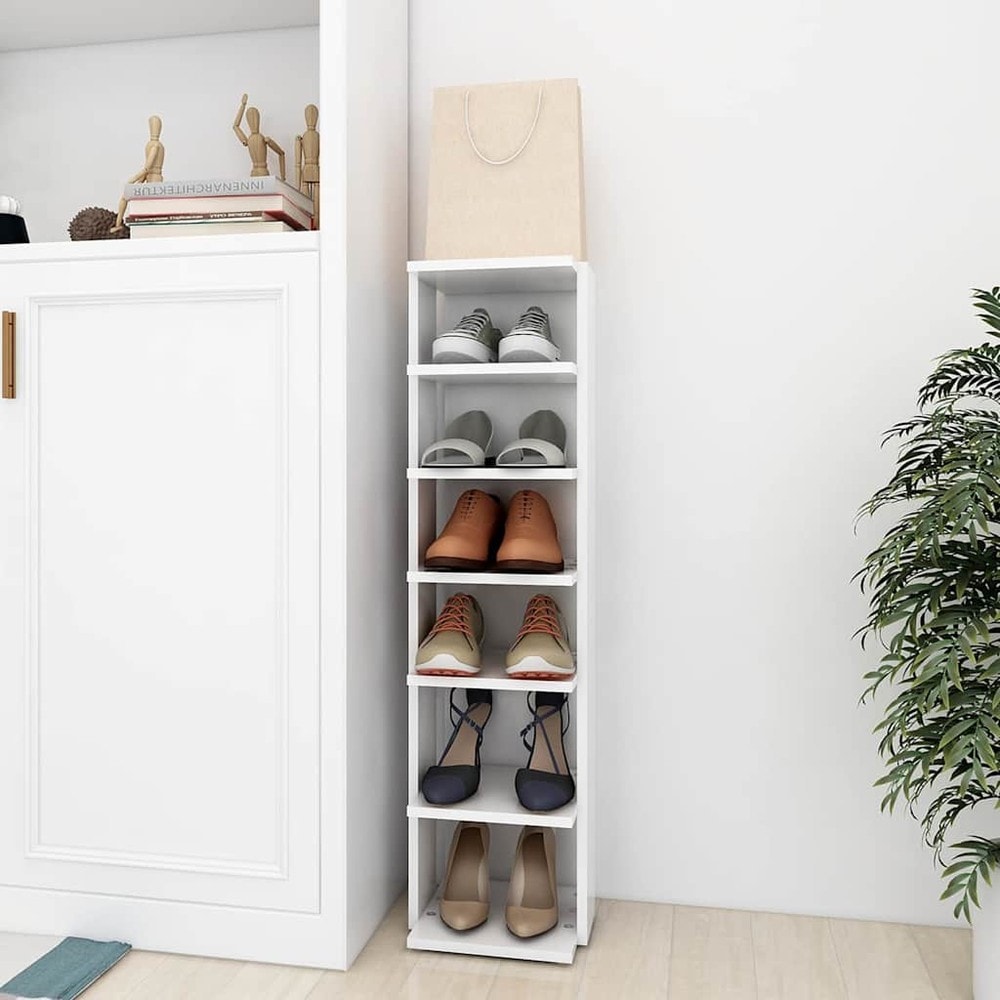 Skoskab 27,5×27×102 cm / smal skohylde med 6 hylder / skoopbevaring – Hvid