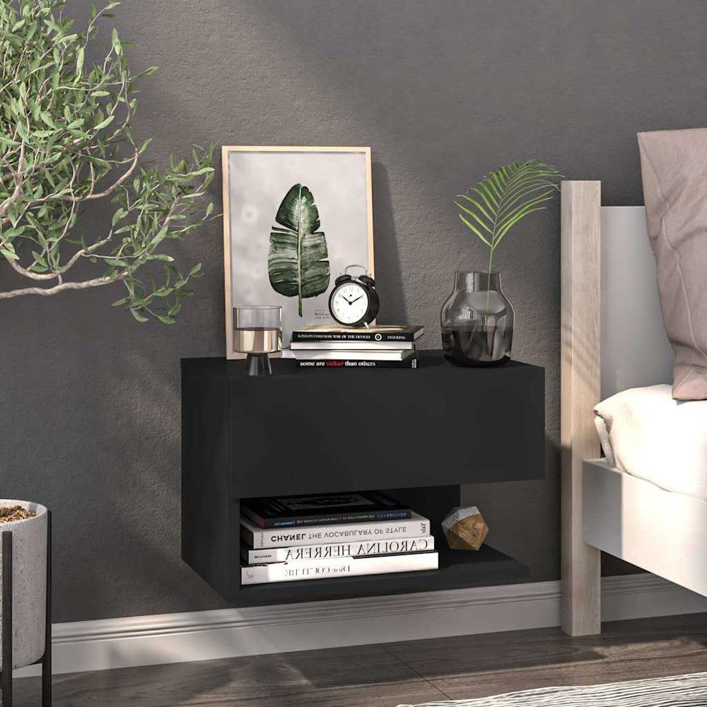 Væghængt sengebord 46×29,5×30 cm / svævende natbord / vægmonteret sidebord – Sort