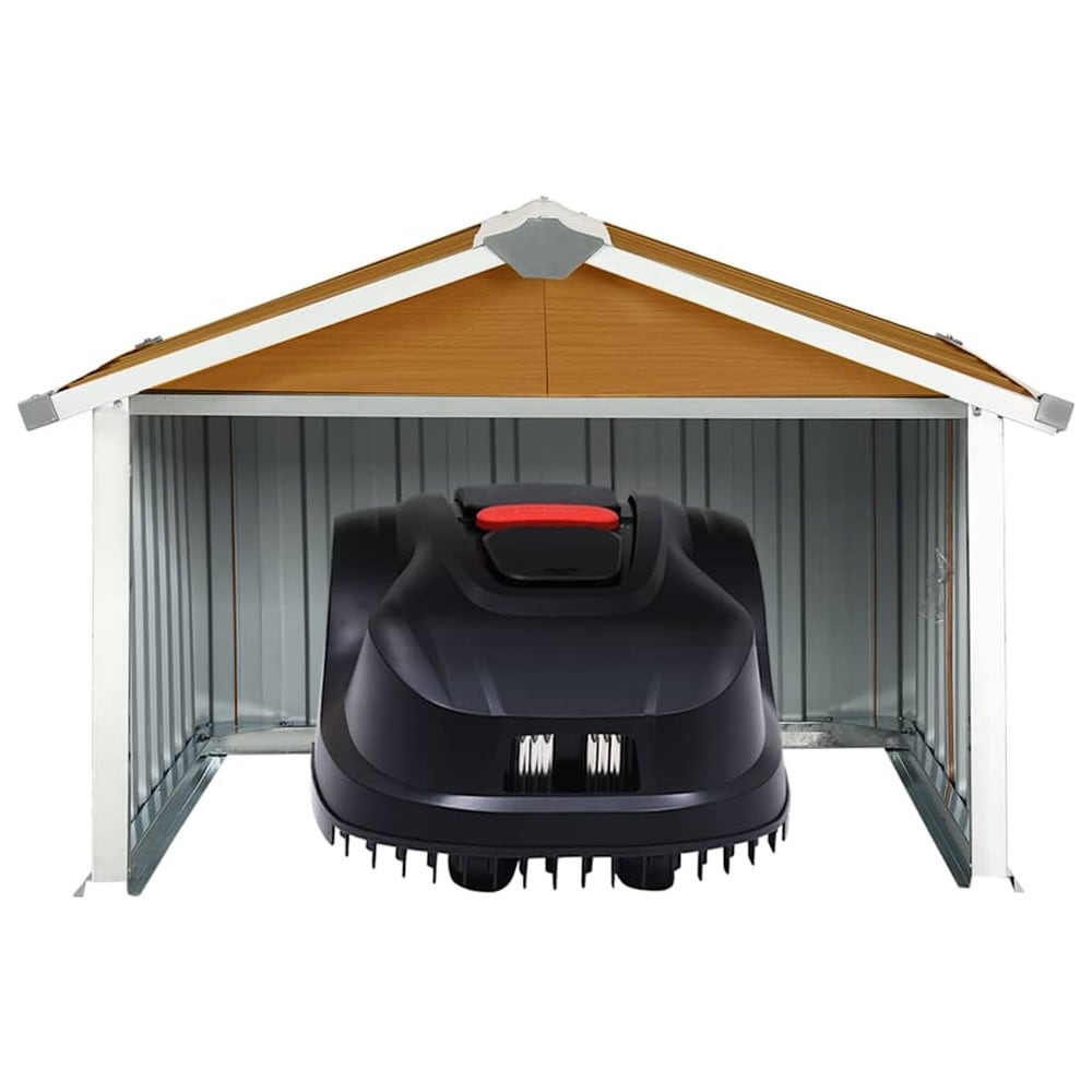Garage til robotplæneklipper 92×97×63 cm / beskyttelse til plæneklipper i galvaniseret stål – Brun