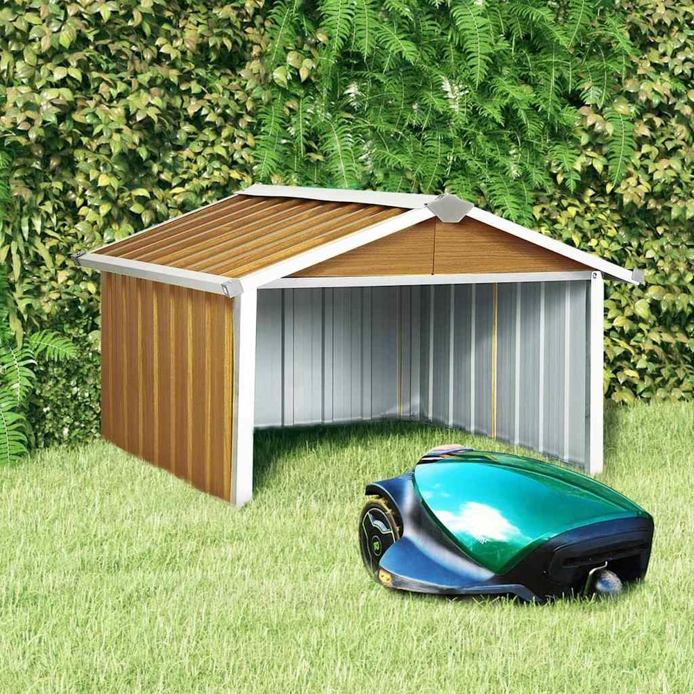 Garage til robotplæneklipper 92×97×63 cm / beskyttelse til plæneklipper i galvaniseret stål – Brun
