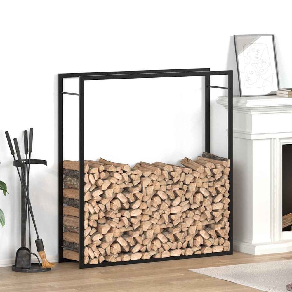 Brændestativ 110×28×116 cm / stativ til brænde i pulverlakeret stål – Mat sort