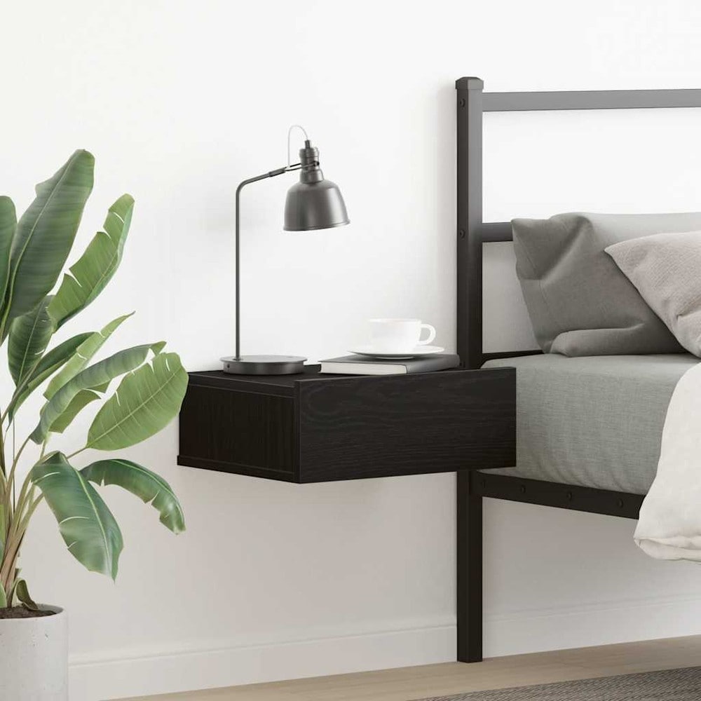 Hængende sengebord 40x32x15 cm – Svart eg / Vægophængt sengebord / Sengebord med skuffe