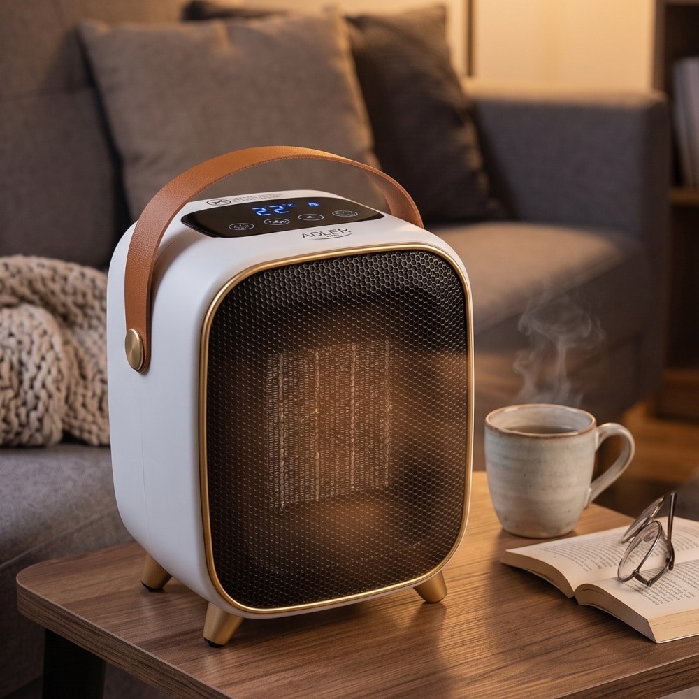 Adler keramisk varmeblæser 1000 W med timer / Bærbar keramisk varmeapparat / Elektrisk rumvarmer