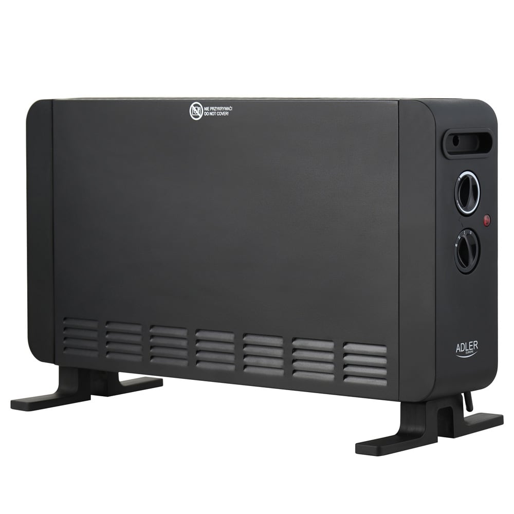 Konvektorovn 2000 W / varmeovn med 3 effektindstillinger og termostat – Sort