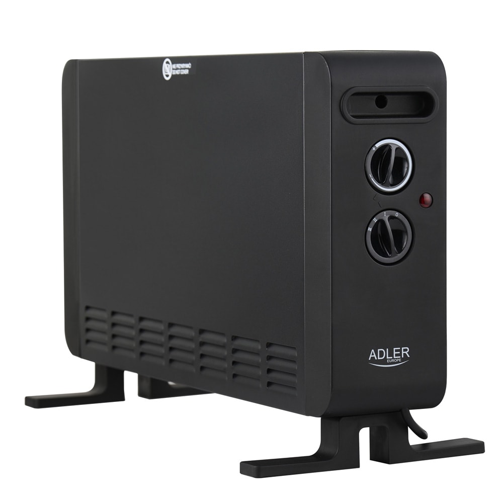 Konvektorovn 2000 W / varmeovn med 3 effektindstillinger og termostat – Sort